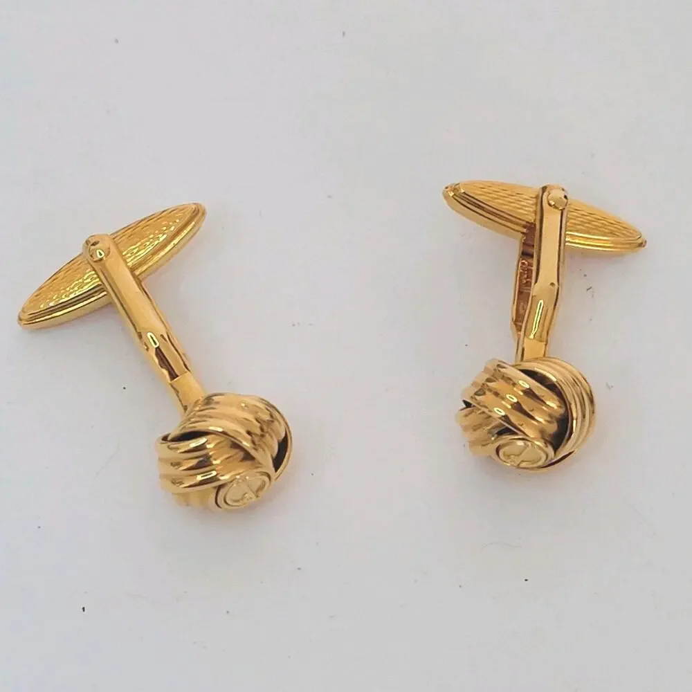 Dunhill D Cufflinks Gold Tone Logo Oval Knots Designer Logo Vintage Retro Bullet